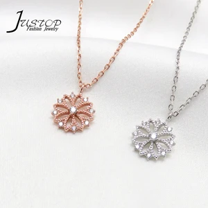 Luxury Adjustable Snowflake Woman Cute Choker Cubic Zirconia Jewelry Sterling Silver Charms for Making Circle Pendant Necklace