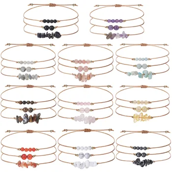 3 pcs New natural crystal bracelet set citrine amethyst macadam beaded bracelet Hand woven copper bead bracelet