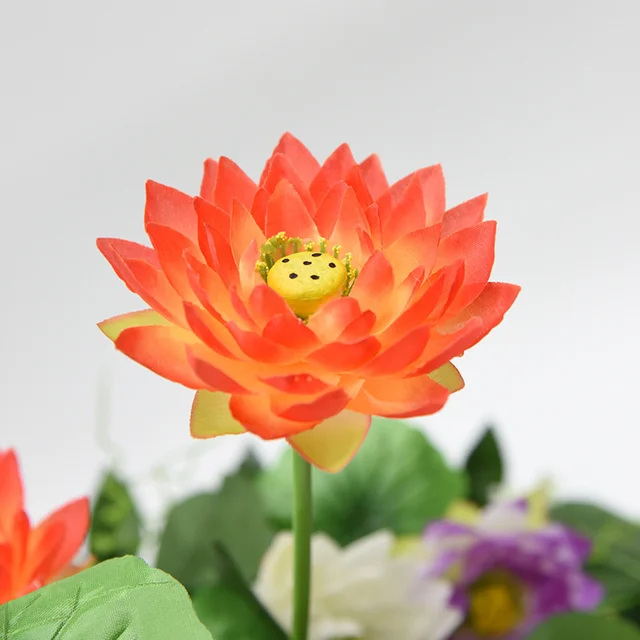 New Style plastic Cloth Artificial Real Like Lotus Flowers 10-Head  Decorations for Wedding Luxury Centerpiece Home