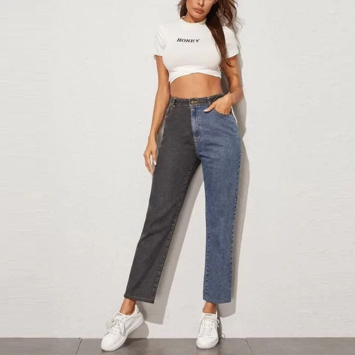 Two Tone High Rise Mom Jeans Casual Jeans In Different Colors For Girls Latest Jeans For Girls Buy Women Jeans Women Wear Jeans In Different Colors Gilrs Casual Jeans Product On Alibaba Com