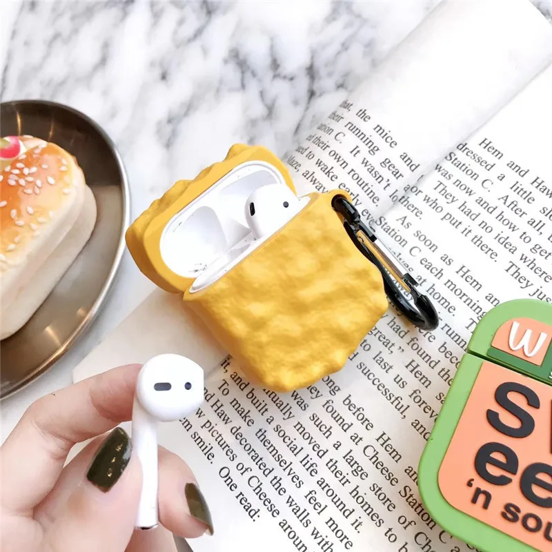 For Airpods Silicone 3D  Protective Case for AirPods Hamburger Popcorn Fries Food Earphone Charger Box Cover