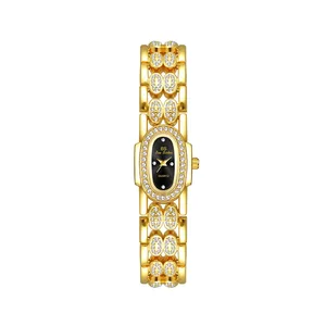BS Popular Model Latest Design Watch Luxury Gold Plated Hand Jewelry Alloy Zircon Quartz Watch for Ladies