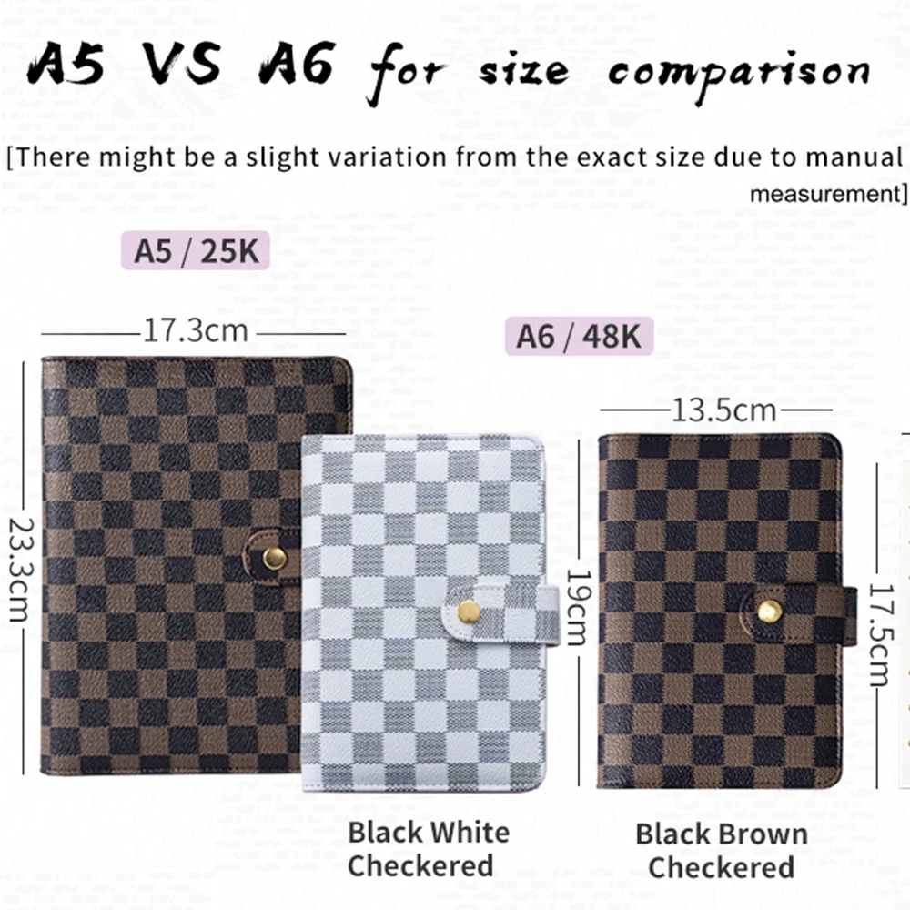 Wholesale China Luxury Loose Leaf White Checkboard Planner Cover A5 A6  Refillable PU leather Brown 6 Ring Binder Checkered Notebooks Case From  m.