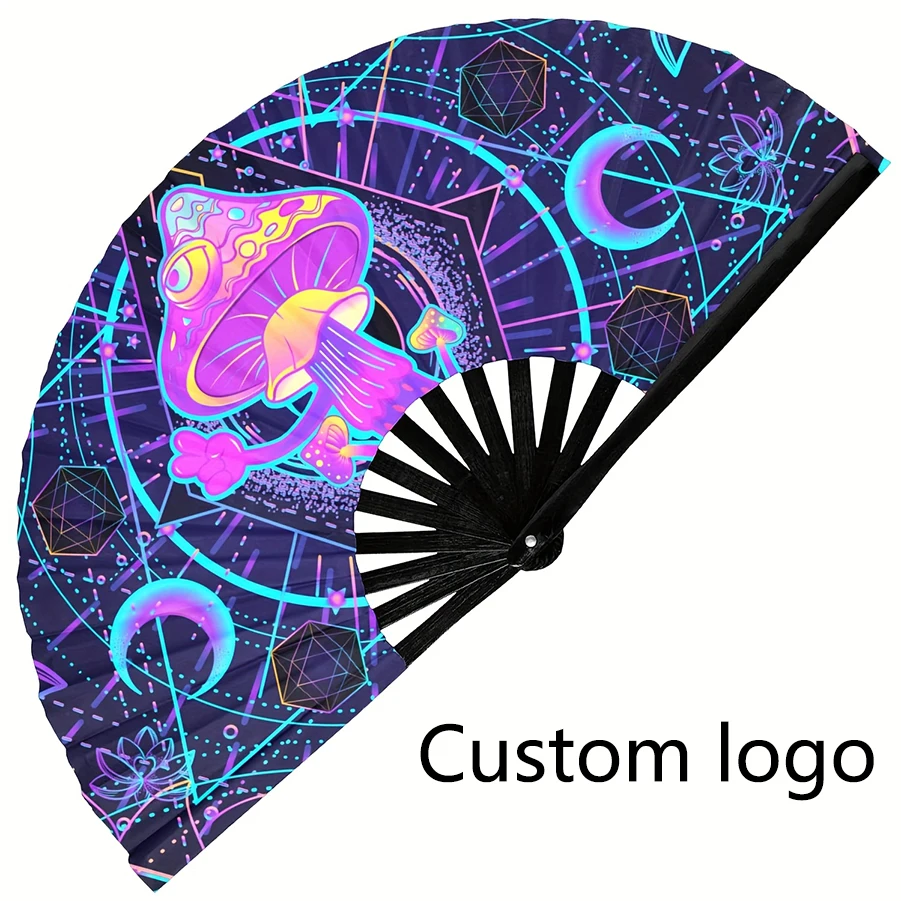 Personalized Plastic Custom Logo Big Large Wooden Bamboo Chinese Handmade Folding Clack Hand Fan Party Wedding Performance