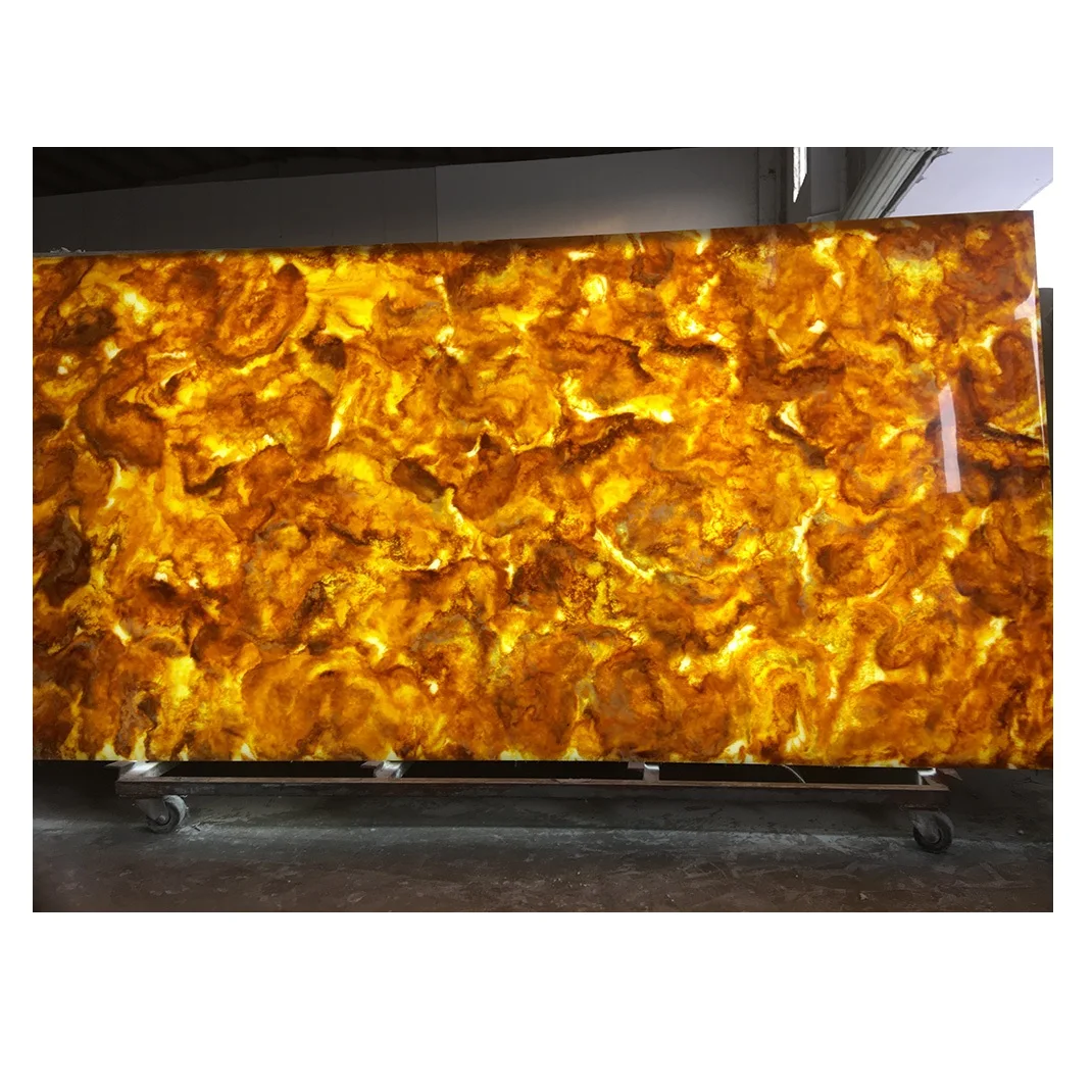 Artificial Backlit Resin Marble Translucent Tiger Onyx Slab for Led Lighted Translucent Marble Bar Counter