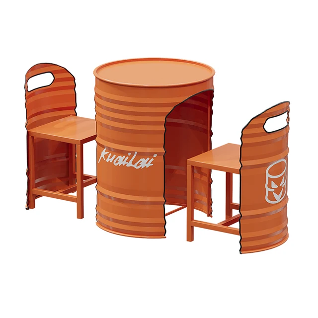 Bar Table and Chair Set Extendable Metal Iron Antique Modern Oil Bucket Sofa for Outdoor Hotels Villas Restaurant Furniture