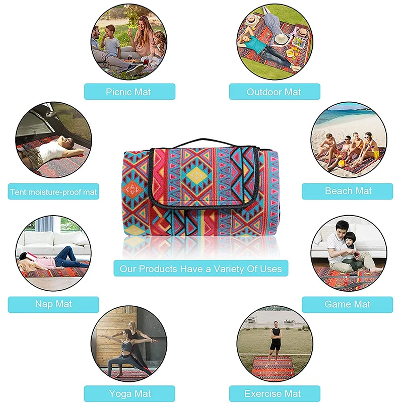 Custom Design Bohemian Style Polyester Cotton Waterproof Foldable Outdoor Camping Picnic Mat Beach Blanket