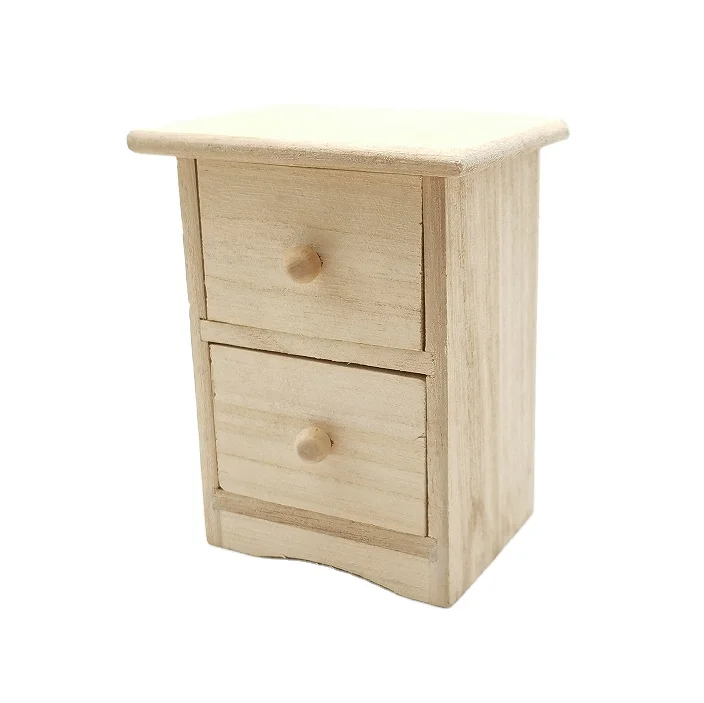 Mini Unfinished Wooden Toy Box with Two Drawers Small Gift Box