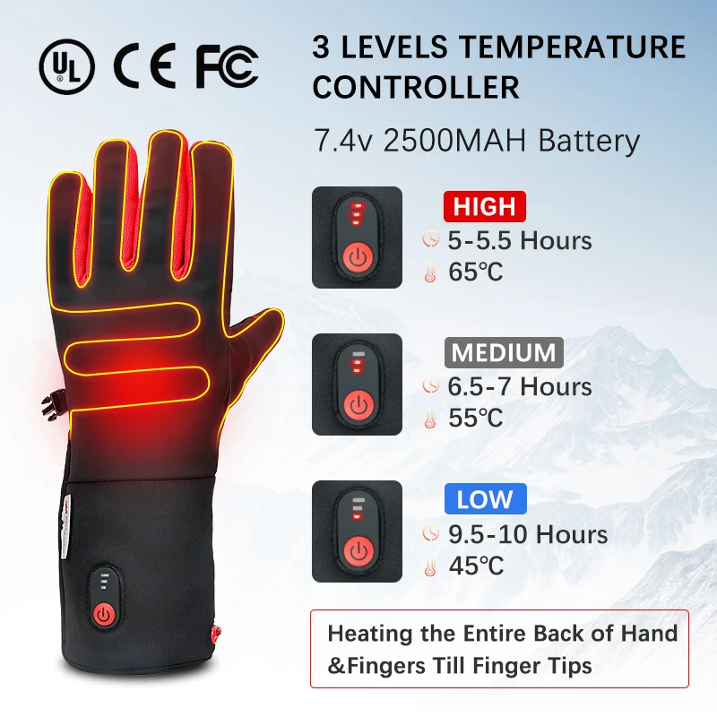 Insulated Self Heating Battery Heated Ski Gloves Touchscreen