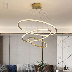 Modern Simple Decorative Design Indoor Gold Acrylic Round Led Pendant Light for Restaurant