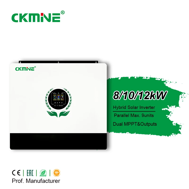 CKMINE-Hybrid-Wechselrichter für Solarenergie, 10 kW / 10 kVA, netzgekoppelt und netzunabhängig, mit zwei MPPT-Eingängen, zwei Ausgängen, einphasig, 220 V / 230 V, WLAN-Funktion, für Heimsysteme zur Energieversorgung