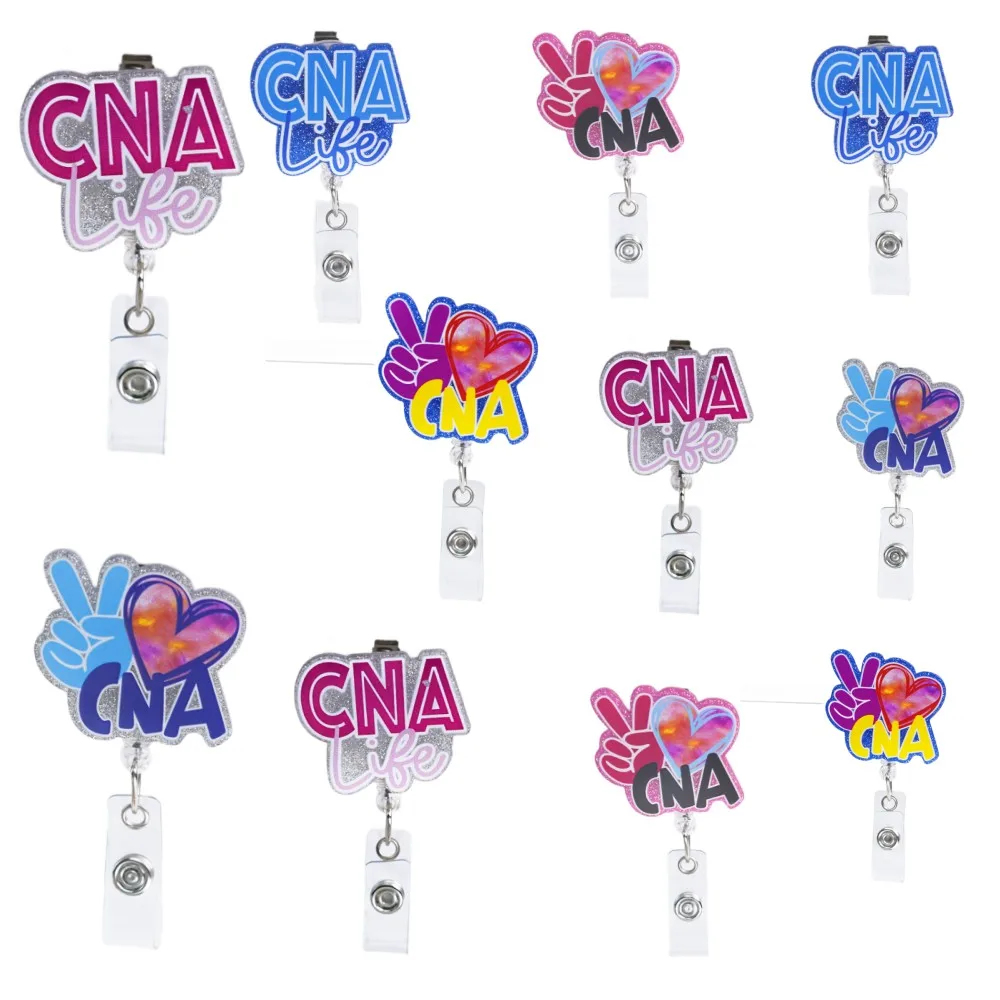 Bestom Eco Friendly Cute Fancy Glitter Acrylic Cna Badge Holder Reel