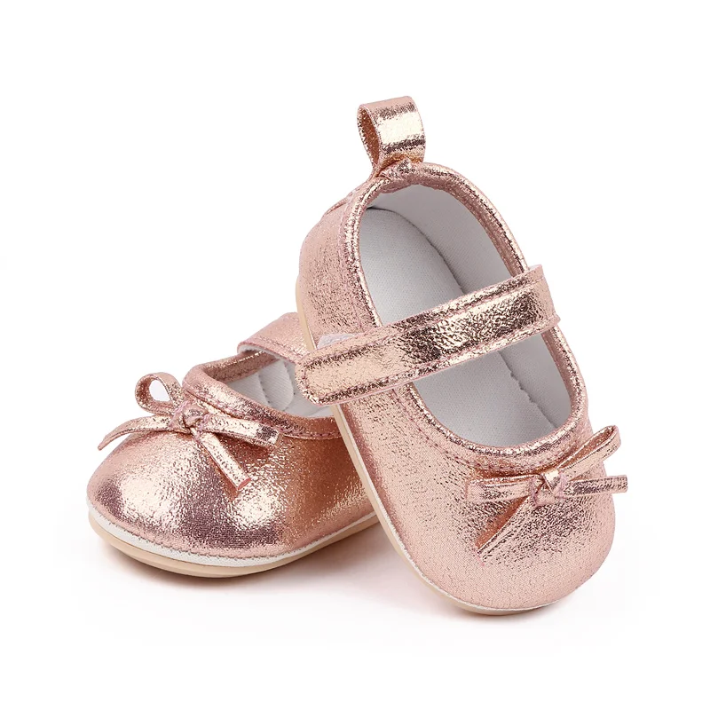 Shiny Solid Color Bright Top Bow Non-slip Soft Soled Baby All Match Princess Toddler Shoes manufacture
