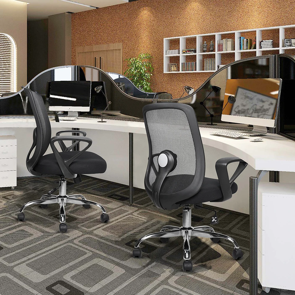 Kabel Luxury Modern Lift Chair Ergonomic Office Seat Fixed Arm Black Mesh Design Minimalist Style Fabric Material for Visitors