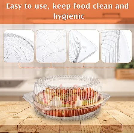 Disposable Clamshell Food Containers Clear Plastic Pie Pizza Containers Round Food Preservation Trays Carrier With Hinged Lid