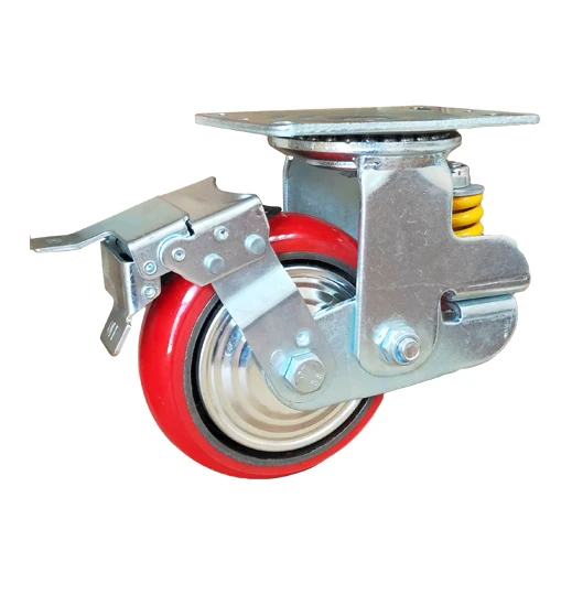 Wheels Supplier Shock Absorbing Single Spring High Load Capacity Pu Cast Iron Core Caster Wheels