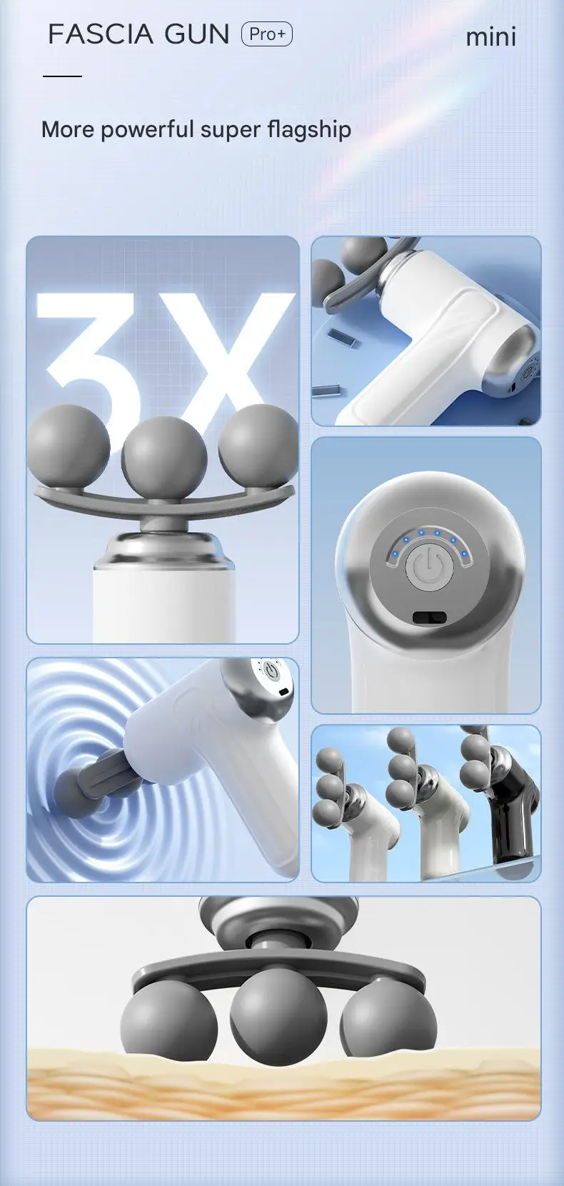 Triple Head Fascial Gun Massage 6 Adjustable Speed Levels Mini and Easy to Handle