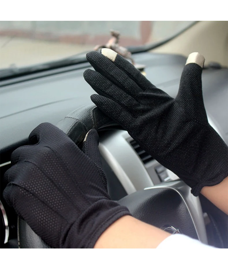 Cotton Touch Screen Sunscreen Gloves Men Thin Breathable Summer Outdoor Short Driving Non Slip