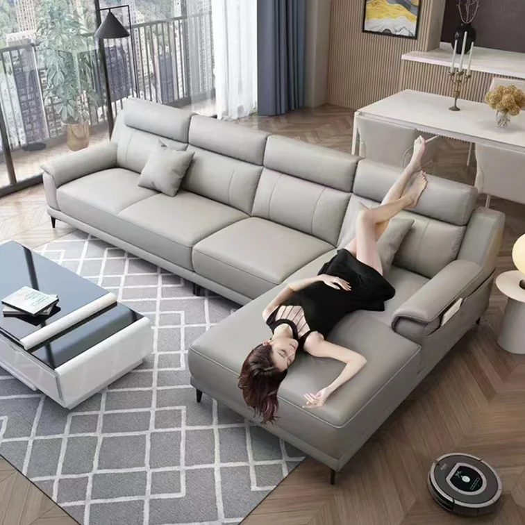 Sofa Set Furniture Customizable and Reconfigurable Hot Sale L Shaped Genuine Sofa Set Leather Sectional Corner Sofa Living Room