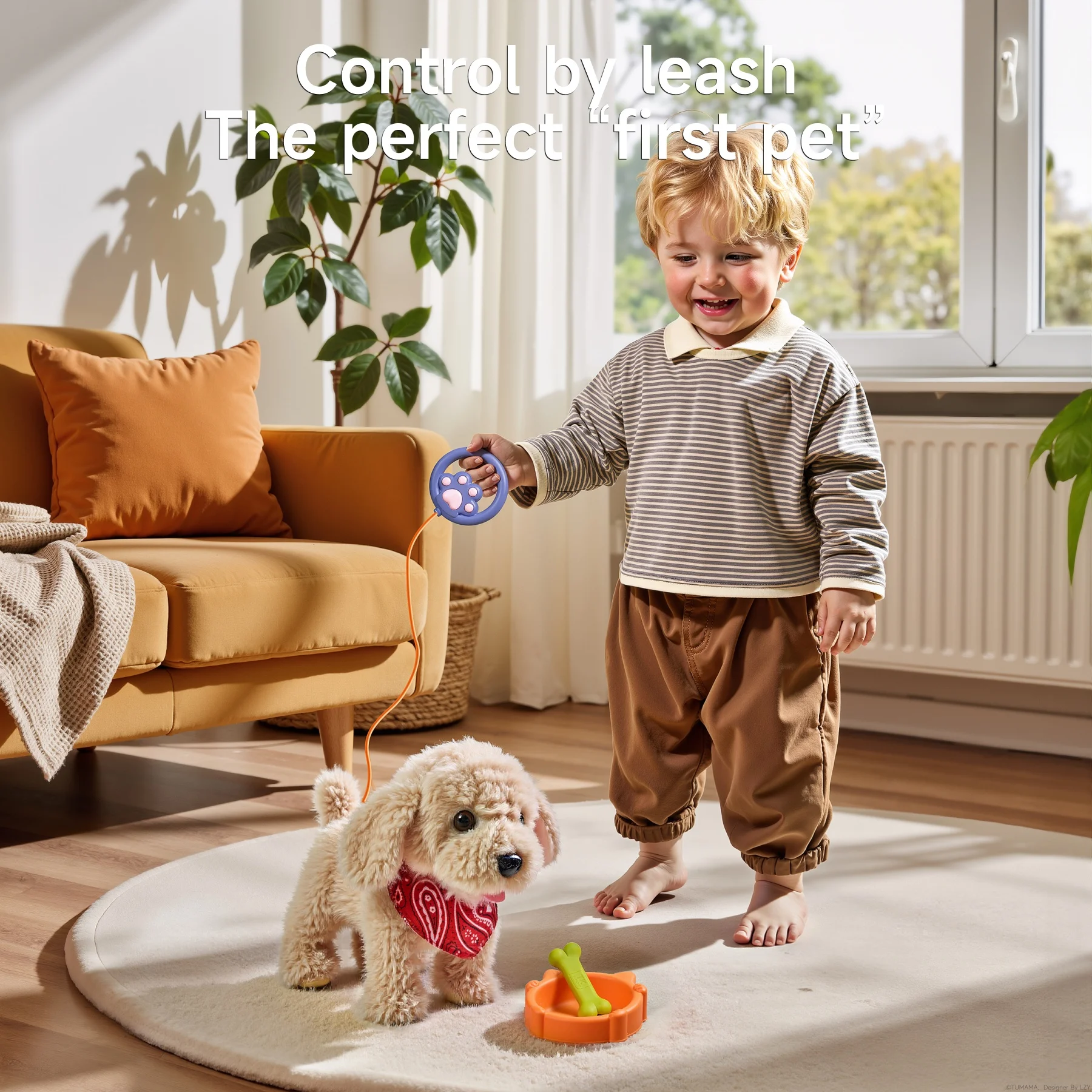 Tumama Kids Plush Golden Retriever Toy Puppy Electronic Interactive Pet Walking Dog With Remote Control Barking Walking Dog