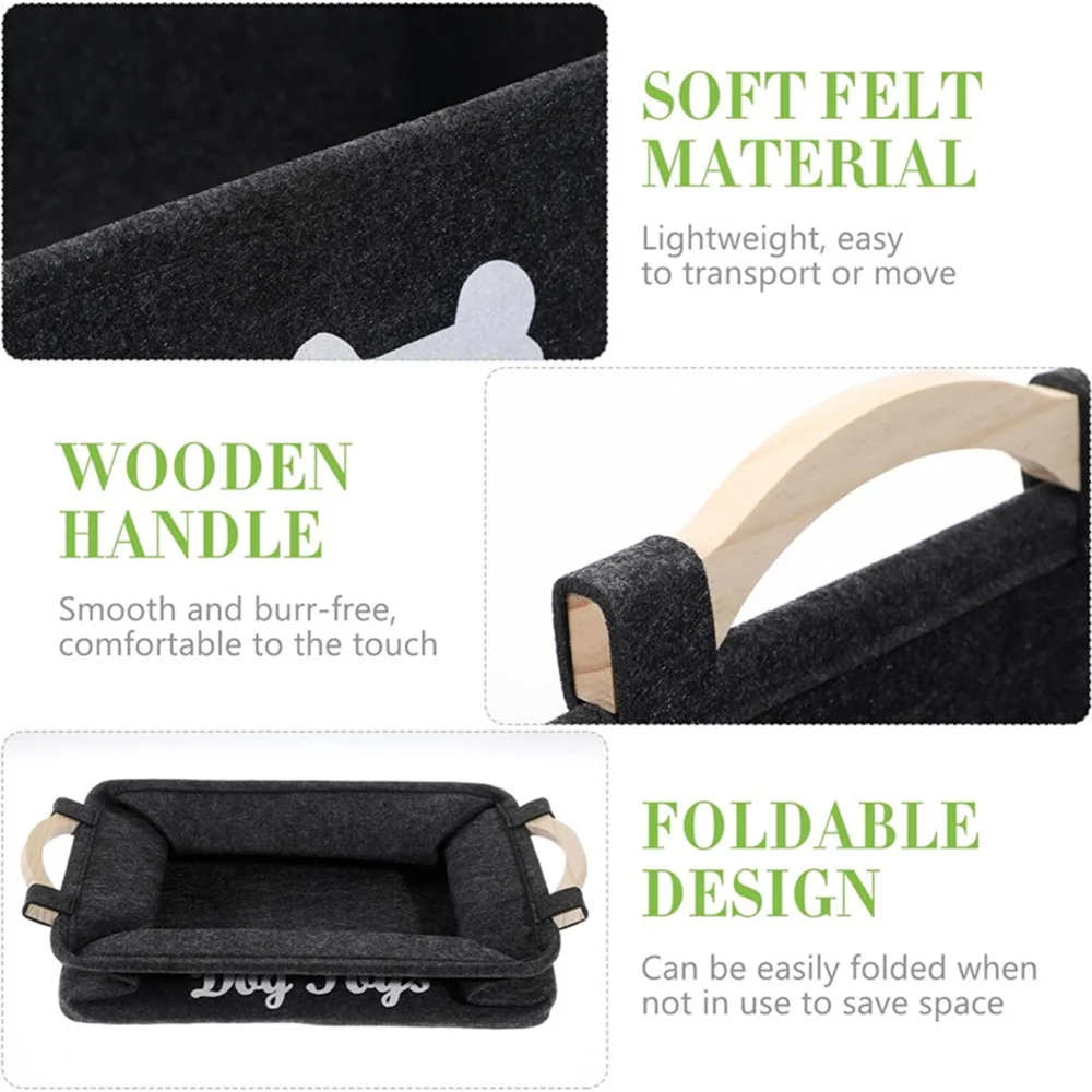 Dark Grey Felt Pet Toy Box Dog Toy Box Storage Basket Chest Organizer