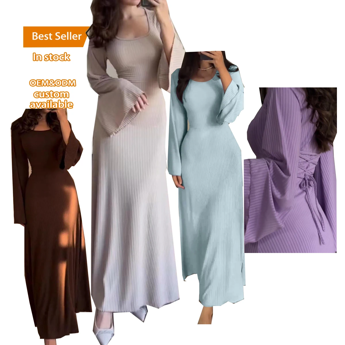 Ready to Ship Fast Delivery in Stock Item Women Fashion Casual Autumn Solid  Color Long Sleeve Sex Maxi Dress