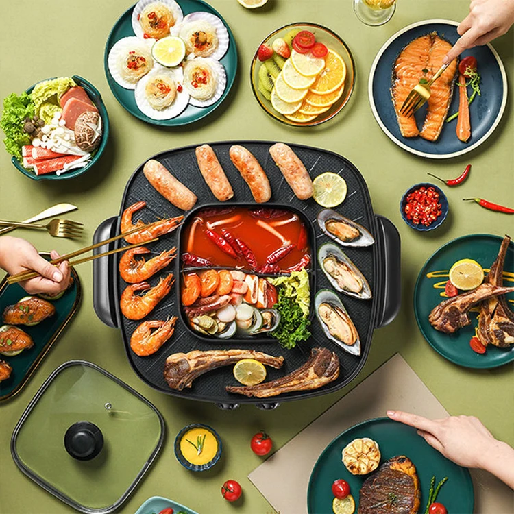 Korean Electric BBQ Grill with Hot Pot Indoor Outdoor