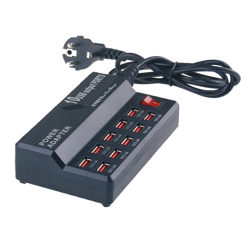 
 10-портовый 60W зарядное usb-устройство многопортовое Зарядное устройство USB док-станция для зарядкой от USB с переключателем  