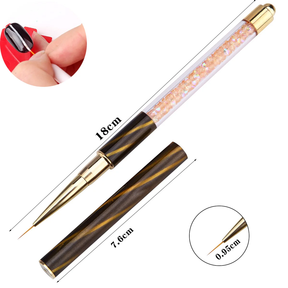 wholesale new design cat eye diamond handle drawing liner acrylic gel nail art brush