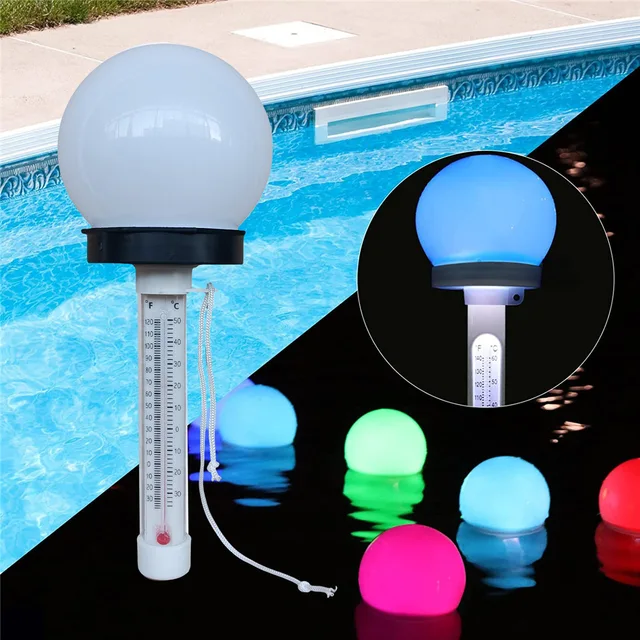 Floating pool thermometer solar pond water thermometer with RGB color changing LED ball light easy to read at night swimming