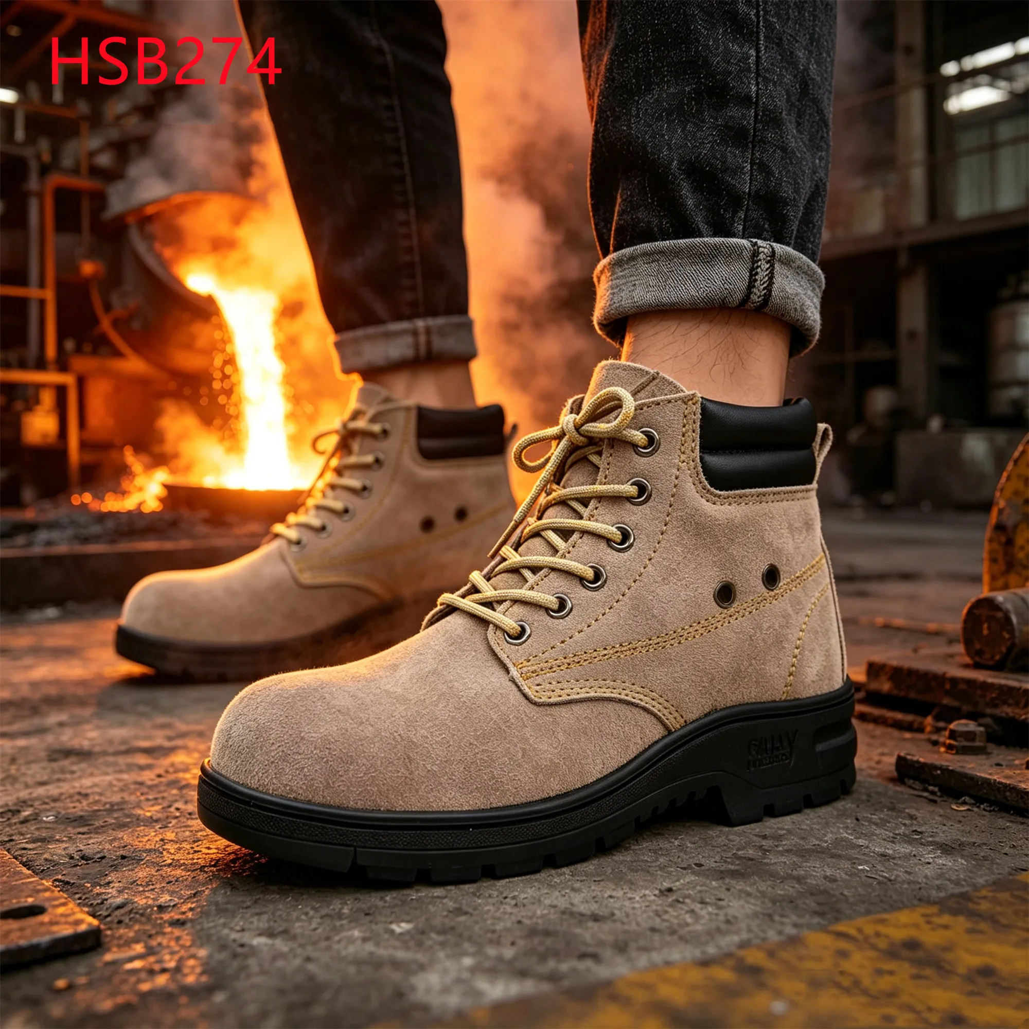 LXG,nasty Conditions High-temperature Resistant 300° Safety Shoes Quality Suede Leather Work Boots with Stitching Sole  HSB274