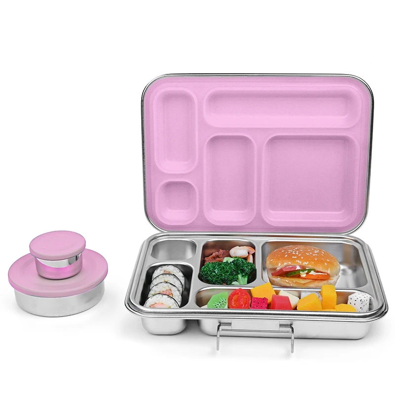 AOHEA Wholesale 5 Compartment Lunch Box Sealed Leakproof High Capacity Food Container Stainless Steel Bento Lunch Box For Kids manufacture