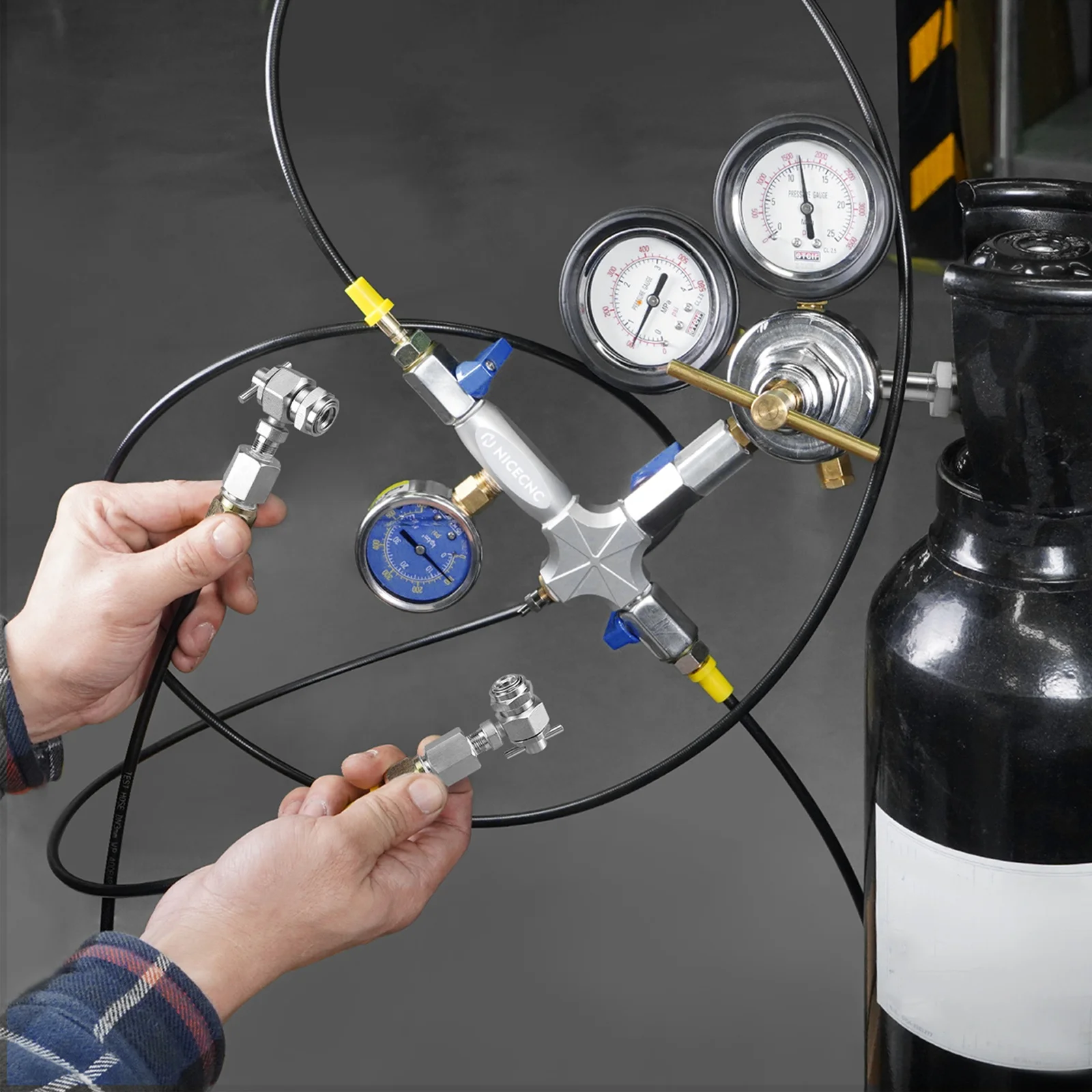 Nicecnc Dual Hose Nitrogen Fill Tool Kit for Motorcycle Shocks