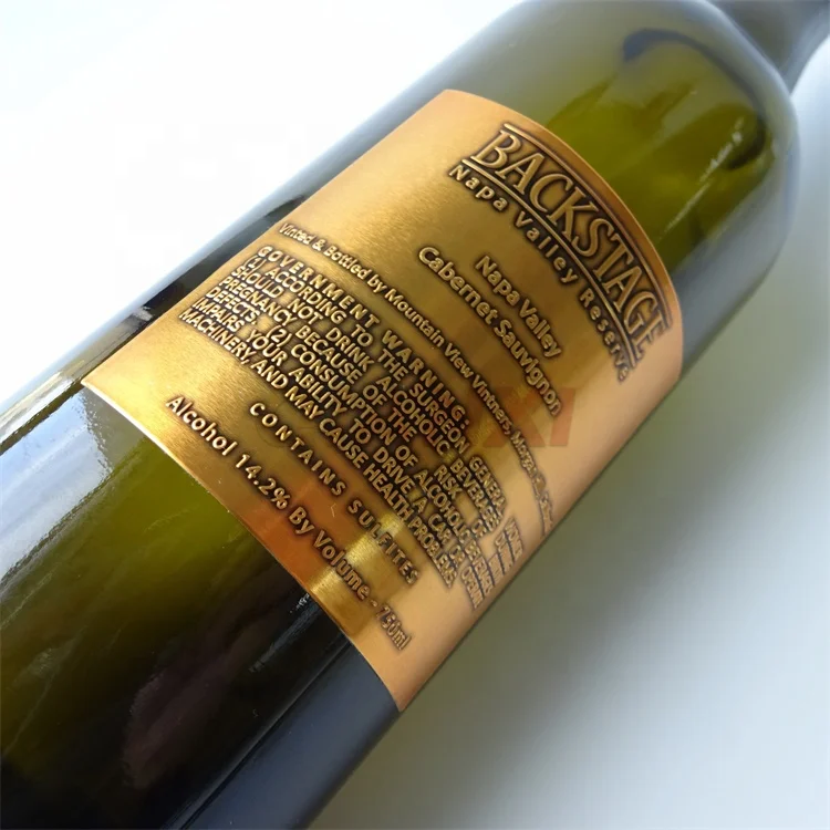 Custom Printing Self Adhesive Embossed Metal Stickers Red Wine Perfume Bottle Printed Aluminum Labels