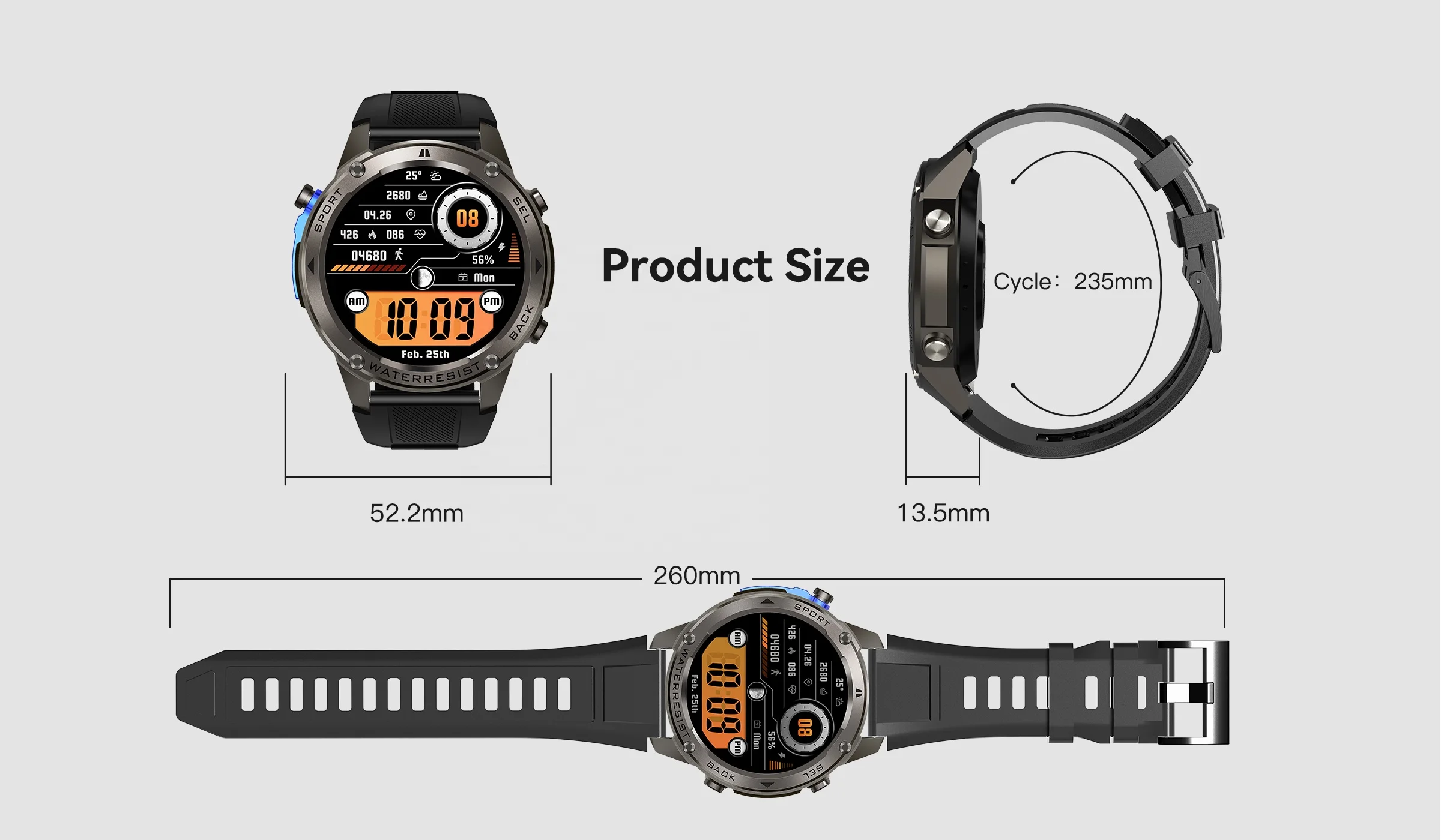 DM56 Android Smart Watch Gps Dual-bands GPS Positioning Fitness Tracker 170+ Outdoor Sports Smartwatch for Men 5ATM Waterproof