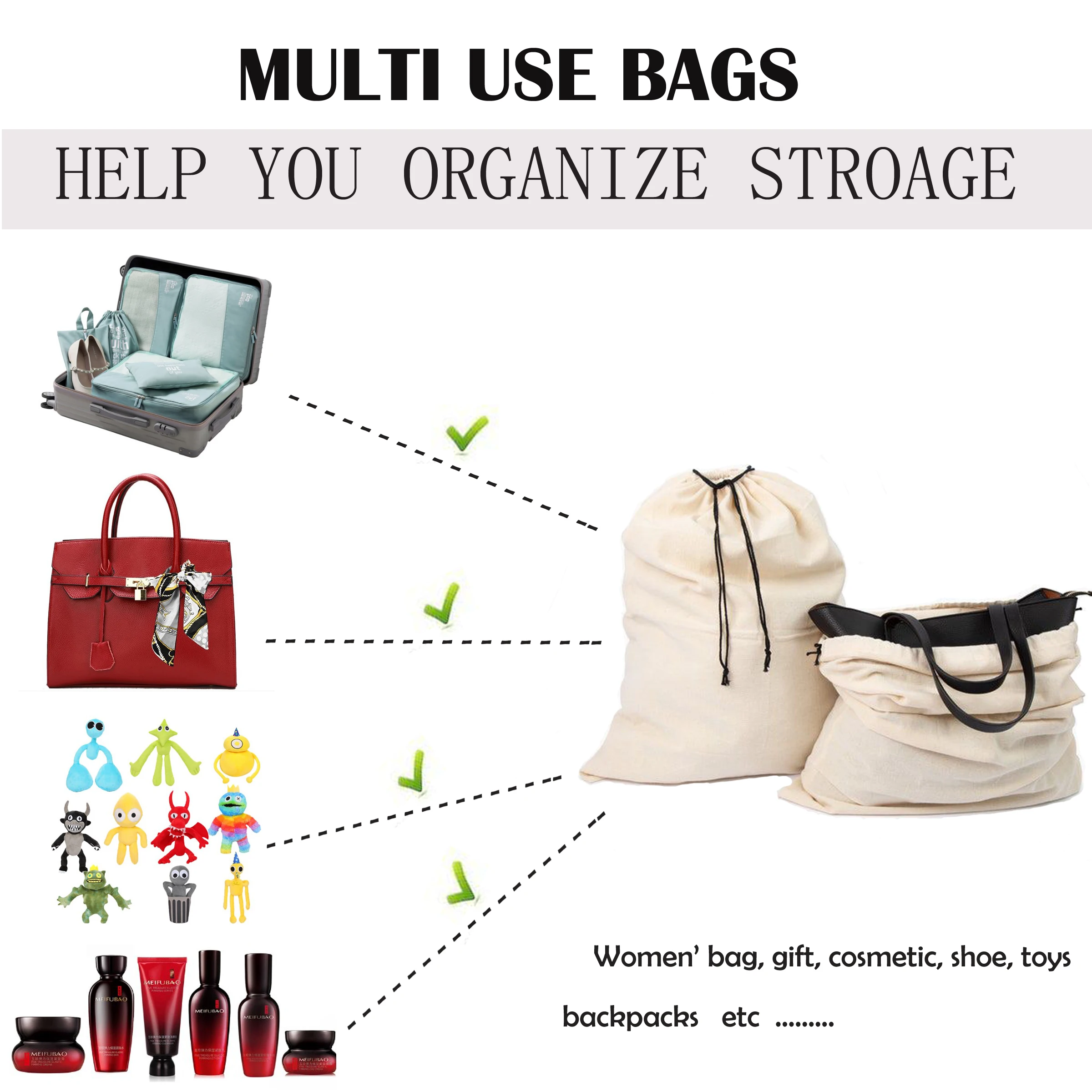 Large Linen Envelope Drawstring Purse Dust Bag For Handbags Luxury