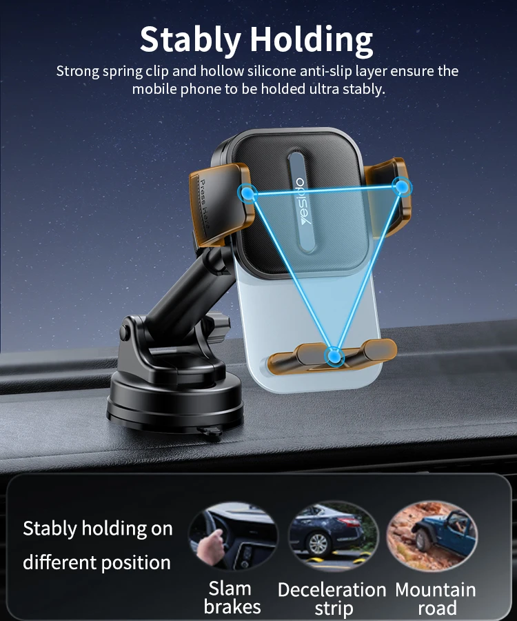 C261 Yesido 360 Degree  Rotation Car Mount Retractable Car Phone Holder Telescopic Arm Suction Phone Holder
