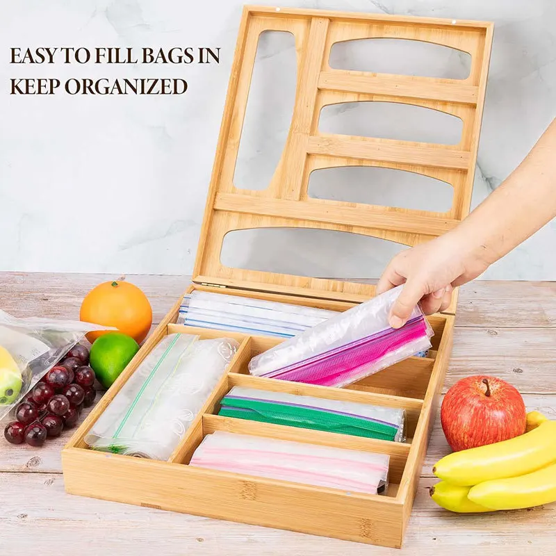 Custom Food Storage Bamboo Ziplock Bag Storage Organizer For Kitchen