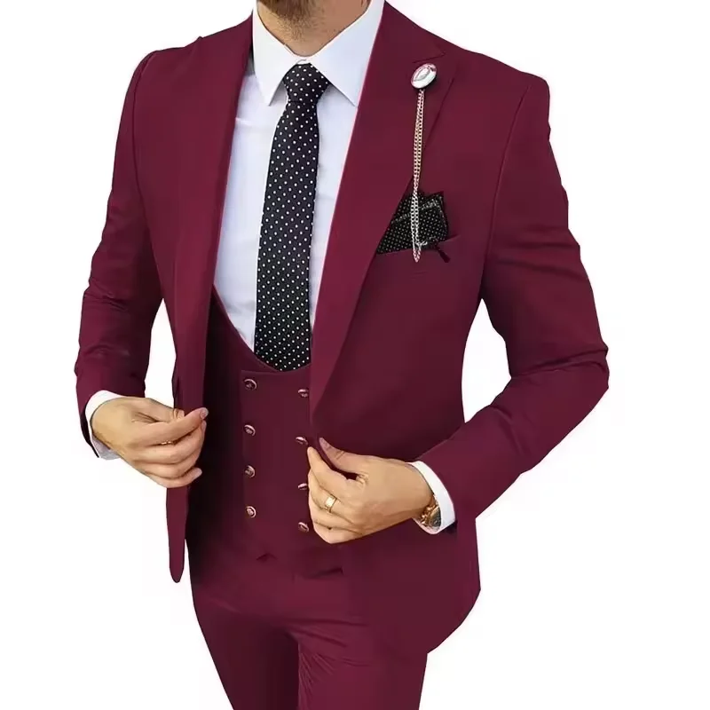Hot Fashion Slim Fit Blazer 3 Pcs Two-piece Set Wedding Peaked Lapel Wedding Prom Customized Elegant Groom Tuxedos for Wedding