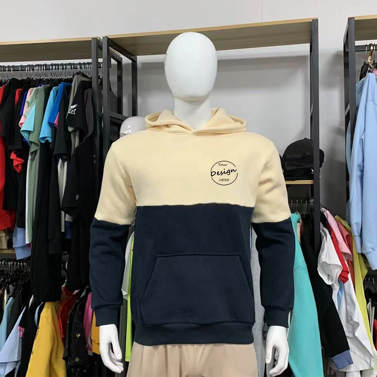 JL814B High Quality Cut and Sew Color Blocked Fleece Polyester Cotton Unisex Pastel Hoodies for Men