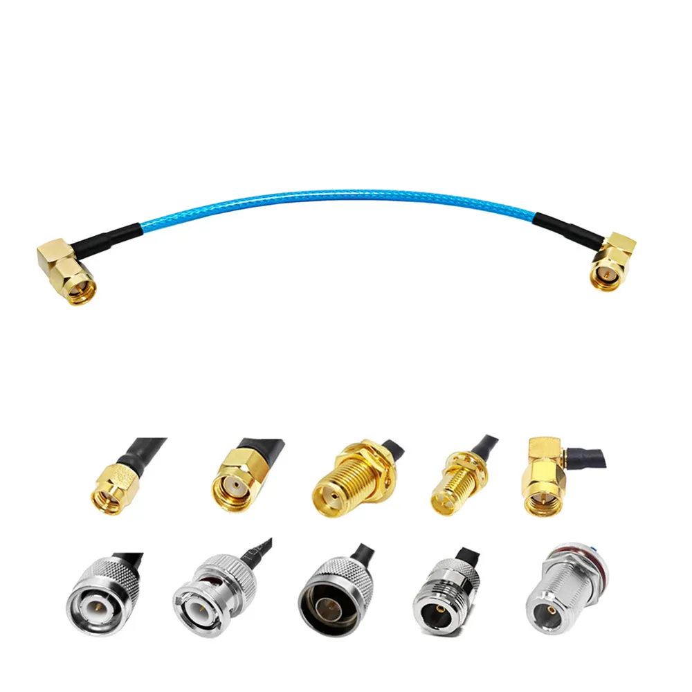 RF Crimp Gold Plated Connector Right Angle SMA Male to SMA/TNC/N/BNC/UHF Female/Male for RG316 Blue Jacket Cable Assembly 15cm