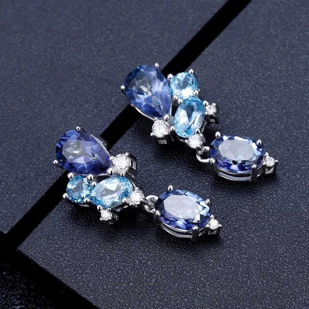Orecchini A Bottone In Argento 925 Con Topazio Azzurro Naturale – Pietra Sfaccettata 6 Mm, Rodiati