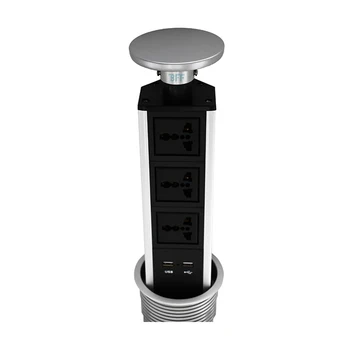 Office Pullout Recessed Round Tabletop power socket outlet Universal Power with USB charger