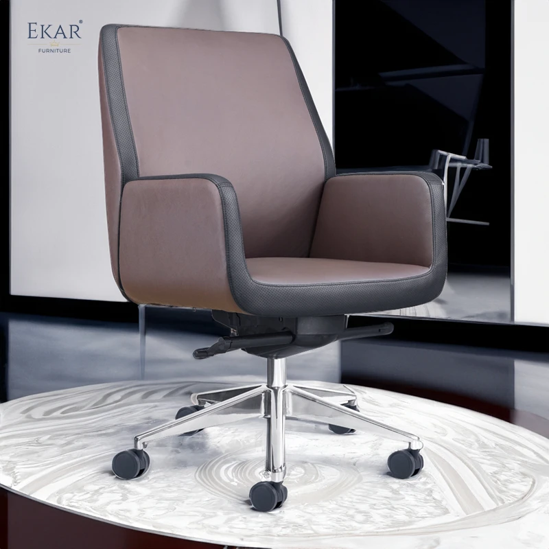 Elegant Top-Grain Leather Office Chair with Sturdy Steel Frame details