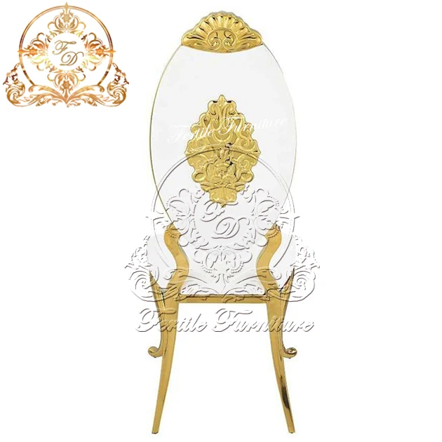 King Throne Аренда белого цвета из искусственной кожи золотого цвета из нержавеющей стали обеденный стул для свадебного банкета