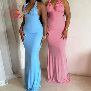 GX3299 Fashion 2026 Summer Women Clothing Vendor Street Wear Sleeveless Halter Maxi Dresses Elegant Causal Backless Long Dress