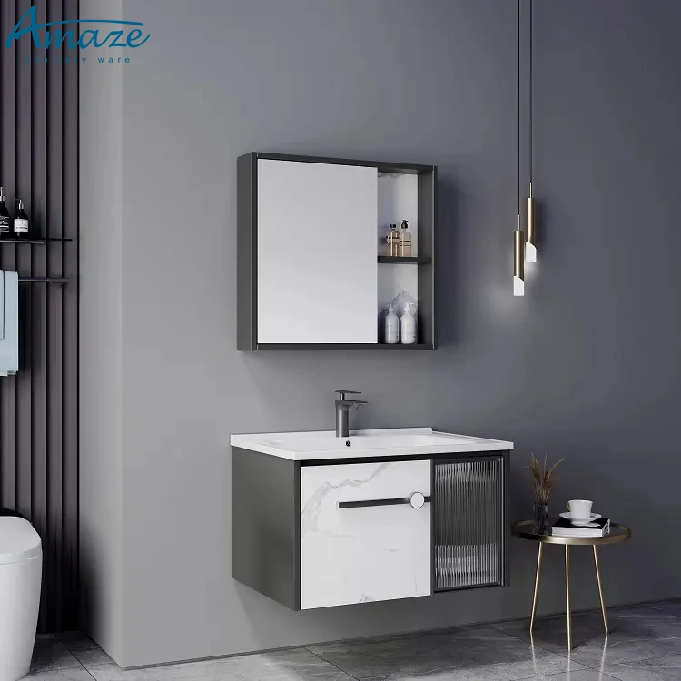 Chaozhou factory high quality modern design wall mounted ceramic basin bathroom vanity cabinet with mirror details