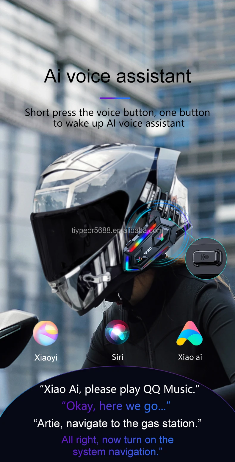 product tiypeor motorcycle helmet bt headset rider rgb colorful lights waterproof 1000mah music player communicator speakers-5