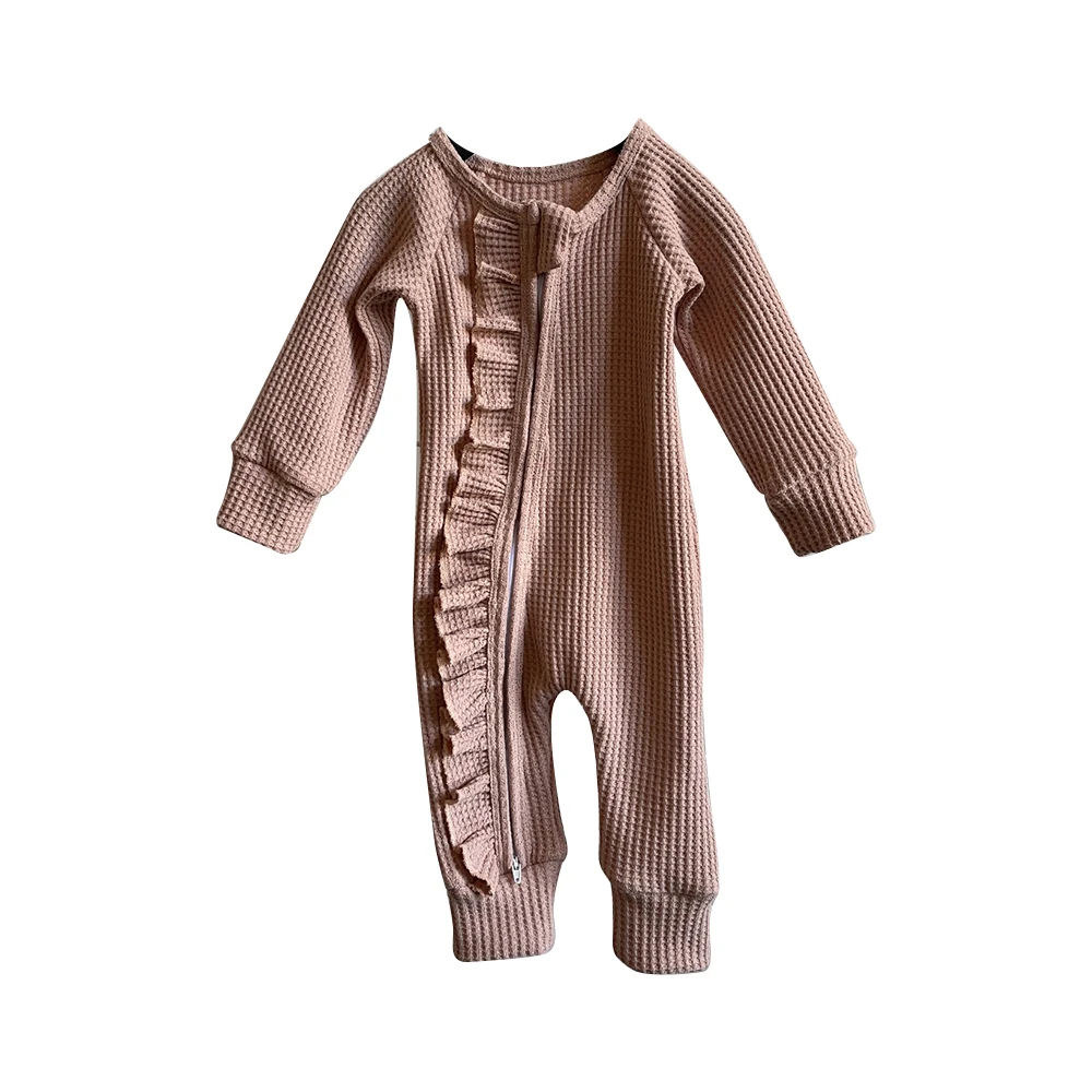Baby Girls Waffle Knit Ruffled Footie With Bow Snug Fit Baby Ruffled ...