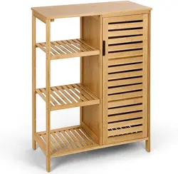 Многофункциональный бамбуковый шкаф для хранения с 3 полками и дверью